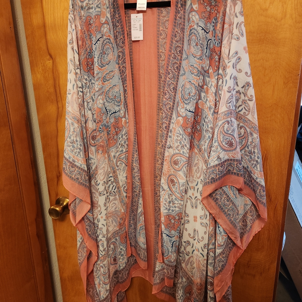 Maurices Peach and Blue Floral Kimono
